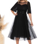 BAROCCA, Rochie midi evazata cu maneci transparente, Negru, Violet, 38