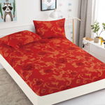 Husa de pat cu elastic din Bumbac Finet + 2 Fete de Perna, Red, JOJO HOME