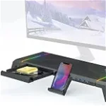 Masuta ergonomica pentru laptop cu lumini gaming RGB si hub USB 3.0, suport pentru ecran cu depozitare, masa ergonomica pentru monitor cu stand pentru telefon, negru, EJ PRODUCTS