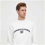 Armani Exchange hanorac de bumbac barbati, culoarea alb, cu imprimeu, Armani Exchange