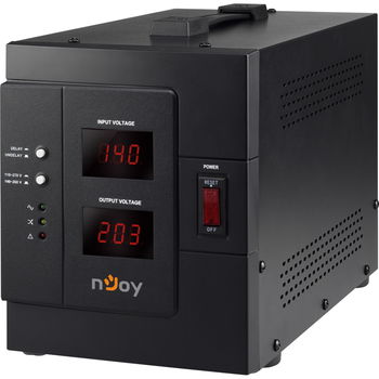 Avr njoy akin 3000, 3000va/2400w, cu releu, lcd display, functie de intarziere la pornire, functie de selectie a tensiunii, 1 priza schuko si 1 priza