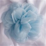 Brosa floare bleu din organza cu diamtetru de 15 cm, cu clips pentru par, Shopika