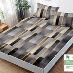 Husa de pat cu elastic 180x200 din Bumbac Finet + 2 Fete de Perna - Gri Galben, 