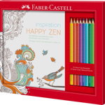 Set Cadou Happy Zen 8 Creioane Colorate Grip + Carte Colorat Faber-castell, Faber-Castell