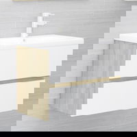 Dulap de chiuvetă, alb și stejar sonoma, 60x38,5x45 cm, PAL