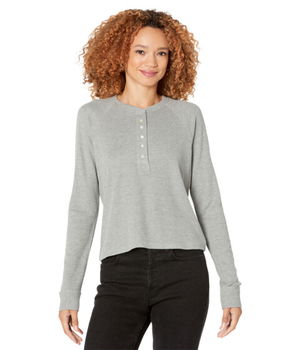 Imbracaminte Femei Three Dots Raw Cut Long Sleeve Henley Top Urban Chic, Three Dots