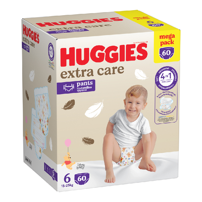 Scutece chilotel Extra Care Pants Nr.6, 15-25 kg, 60 bucati, Huggies, HUGGIES