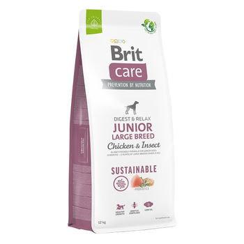 Brit Care Sustainable Junior Large Breed, L-XL, Pui și Insecte, hrană uscată câini junior, sistem digestiv, 12kg, Brit Care