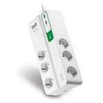 Prelungitor cu protectie APC SurgeArrest Essential PM6U-GR, intrerupator, indicator LED, 6 prize, 2 x USB-A 2.4A, 1836 J, 2m, Alb