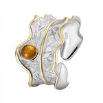 Inel Argint 925 KRASSUS Amber Leaf handmade marime ajustabila detaliu placat cu Aur model natura