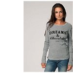 Bluza cu mesaj Dreams & Chocolate - Gri la doar 80 RON in loc de 160 RON, RBY Trends Fashion