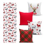 Set 4 fețe de pernă și un napron de masă cu model de Crăciun Minimalist Cushion Covers Christmas Ornaments, Minimalist Cushion Covers