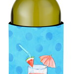 Caroline`s Treasures Umberella Cocktail Blue Polkadot sticla de vin Beverge Izolator Hugger Albastru Wine Bottle, 