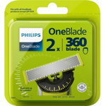 Set de 2 lame de schimb Philips OneBlade 360 QP420/50, Lamă cu două tăişuri, Se potriveşte cu toate modelele OneBlade, Philips