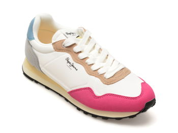 Pantofi sport PEPE JEANS albi, NATCH BASIC, din material textil, Pepe Jeans