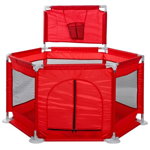Tarc pentru copii hexagonal, pentru interior/exterior, cu cos de basket, pereti pentru siguranta, rosu, 125x112x65 cm, oem