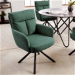 Set 2 scaune rotative tapitat cu Stofa Verde cu picioare din Metal Negru H92xL60xA67cm Big George Retro