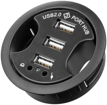 Hub USB 2.0 cu 3 porturi +audio montabil in birou negru Goobay, Goobay