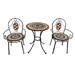 Set masa rotunda, cu 2 scaune, pentru gradina, din metal cu mozaic-INV17035, Inovius