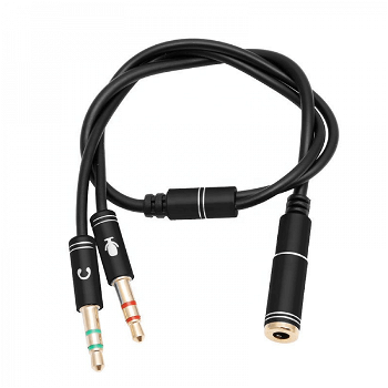 Cablu splitter audio Jack 3.5mm 4 pini mama la Jack 3.5mm tata casti si Jack 3.5mm tata microfon 30 cm negru, PLS