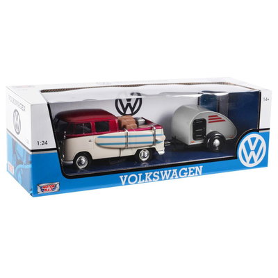 Camioneta cu remorca Motormax, Volkswagen T1 Pickup Surf, 1:24, Motormax
