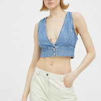 Levi's, Top crop din denim Raine, Albastru melange, S