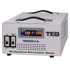 Stabilizator Retea Automat 5200VA 3000W cu Ecran LCD si ServoMotor cu 2 Iesiri Schuko si Regleta, TED Electric