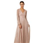 Imbracaminte Femei Betsy Adam Long Sleeve V-Neck Metallic Crinkle Knit Gown Champagne, Betsy & Adam