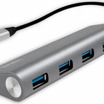 HUB USB LOGILINK, USB 3.0, 3.2 Type C, cablu 0.1 m, argintiu