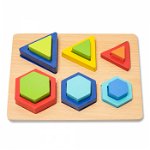Puzzle 3D din Lemn in Cutie cu Forme Geometrice Colorate - Nurio, Nurio