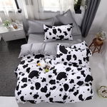 Lenjerie pat dublu cu doua feţe 4 piese Bumbac Satinat Superior Alb-Negru animal print, Elegant Home Pucioasa