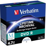 M-Disc DVD R, 4.7GB, 4X, 5 buc./cutie, VERBATIM Lifetime Archival Inkjet Printable Jewel Case