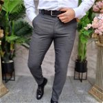 Pantaloni eleganti gri inchis texturat, croiala conica- PN788, 