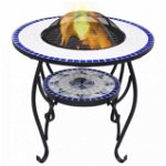 Masă cu vatră de foc, mozaic, albastru și alb, 68 cm, ceramică