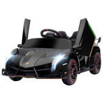 HOMCOM Mașină Electrică pentru Copii, Lamborghini Veneno, Mașinuță cu Telecomandă și Roți cu Suspensie, Vârsta 3-6 ani, 111x61x45 cm, Neagră, HOMCOM