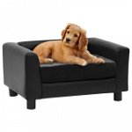 Canapea pentru câini, negru, 60x43x30 cm pluș & piele ecologică