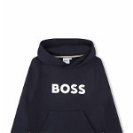 BOSS Kidswear, Hanorac din amestec de bumbac cu imprimeu logo, Negru