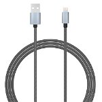 Cablu MFI Lightning Lemontti USB Gri 1.5m (impletitura textila), Lemontti