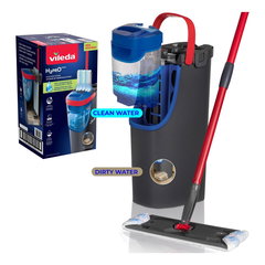 Mop plat Vileda H2prO, separare 100% a apei curate de cea murdara, doua rezervoare, 2 tampoane din microfibra, capat rotativ la 360°, 175774