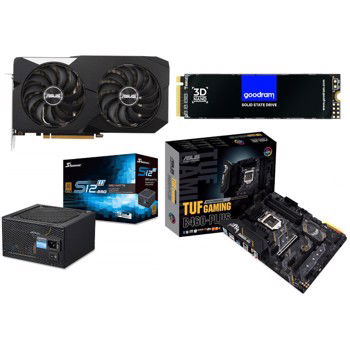 Placa video ASUS Radeon RX 6600 XT DUAL O8G 8GB GDDR6 128-bit + ASUS TUF GAMING B460-PLUS + GOODRAM PX500 512GB PCI Express 3.0 x4 M.2 2280 + Seasonic S12III-550, 80+ Bronze, 550W