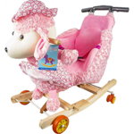 Balansoar pentru bebelusi, Catel, lemn + plus, roz, cu rotile, Cartamundi