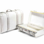 Set 2 valize, lemn, cu detalii metalice, Alb, Best Office