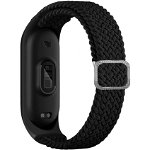 Accesoriu smartwatch Curea textila Braided Fabric compatibila cu Xiaomi Mi Band 3/4/5/6/6 NFC Negru, OEM