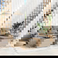 Set canapele de gradina vidaXL, 4 piese, cu perne, bej, poliratan, 31.9 Kg