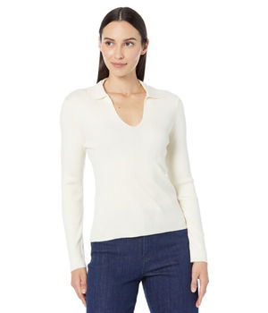 Imbracaminte Femei Calvin Klein Rib V-Neck with Collar Ecru, Calvin Klein