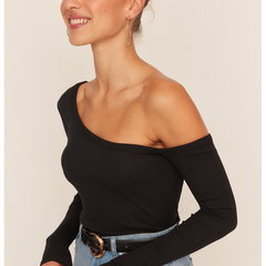Trendyol Collection Black Fitted Off Shoulder Corded Cotton Stretch Knitted Blouse TWOAW23BZ00475