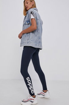 adidas Sportswear, Colanti cu talie inalta si imprimeu logo Essentials, Bleumarin