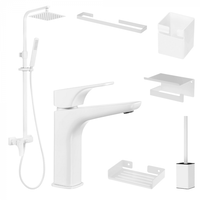 Set coloana dus si baterie lavoar Deante Hiacynt cu accesorii baie Deante Mokko, alb mat, Deante