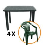 Set masa BEPO + 4 scaune , pentru gradina, verde, din plastic