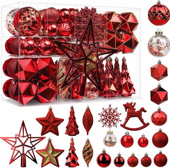 Set mixt de ornamente pentru brad SHAreconn, plastic, rosu/auriu